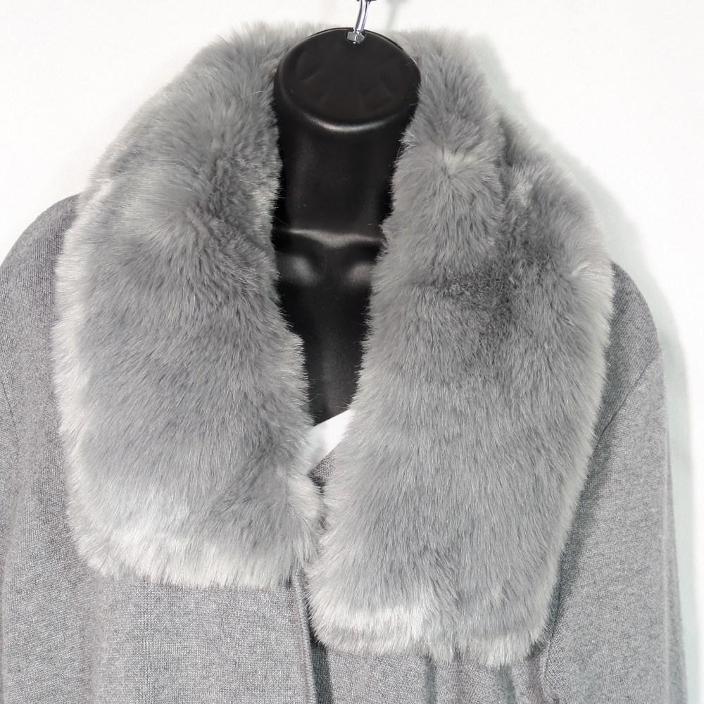 Nipon Boutique Chic Open Duster, Detachable Faux Fur Collar Cotton Blend Cozy XL - Picture 3 of 12